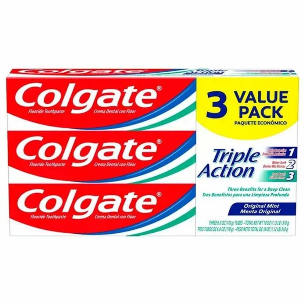Colgate Triple Action Fluoride Toothpaste, Original Mint, 6 oz, 3-Pack